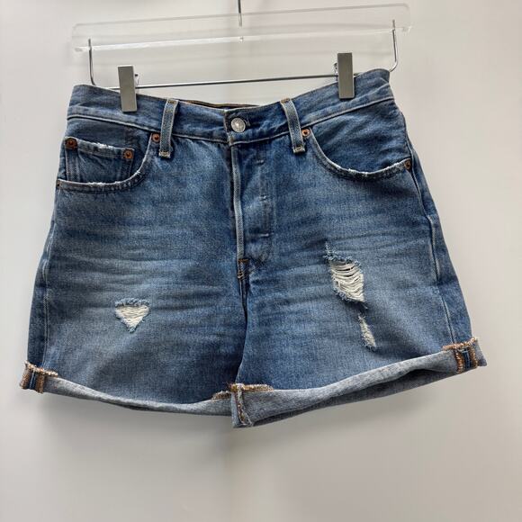 Levi's 501 High Rise  Distressed Button Fly Denim Shorts Sz 25 - Picture 1 of 10